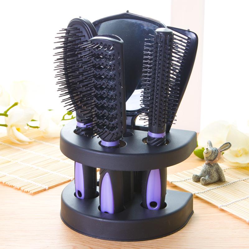 5-Pack Comb Brush Set with Mirror Hair Brush Holder Professional Massage Comb Cosmetic Hair Styling Tool Set