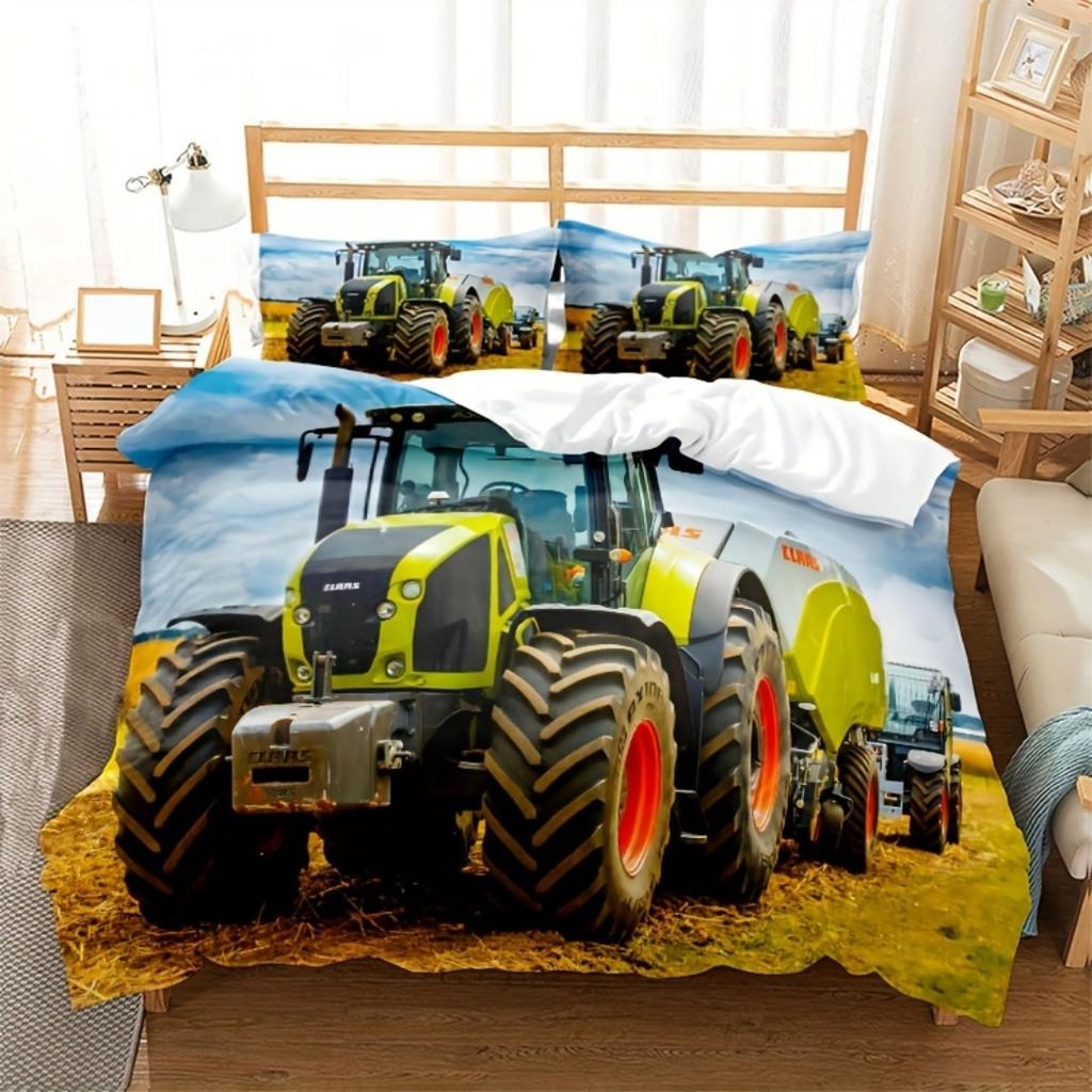3pcs Green Field Truck 3D Printed Bedding Set Cozy Comfortable Duvet Cover King Queen Twin Size Birthday Gift Bedroom Decoration
