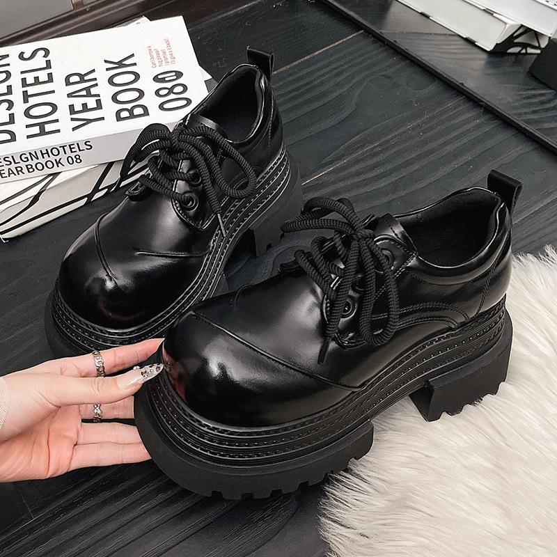 Women Retro Loafers Spring Increase Thick Sole Shoes Lace Up Outdoor Work Platform Shoes