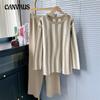 Vertical Stripe Round Neck Split Knit Sets Women's Fashion Autumn and Winter High Waisted Wide Leg Pants Suit