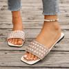 Foreign Trade Flat-bottomed Slippers Women's 2025 Summer New Pearl Rhinestone Outer Wear Square Head Fashion Casual Women's Sandals
