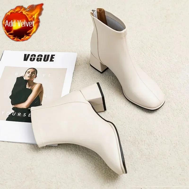 Women's Ankle Boots Beige Booties Elegant Female Short Shoes Winter 2024 On Promotion New In Large Size Warm Footwear Spring Hot