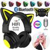 Foldable Head-mounted Cat Ear LED Glowing Gaming Headset Heavy Bass Bluetooth 5.0 Earphones True Wireless Headphone with Microphone