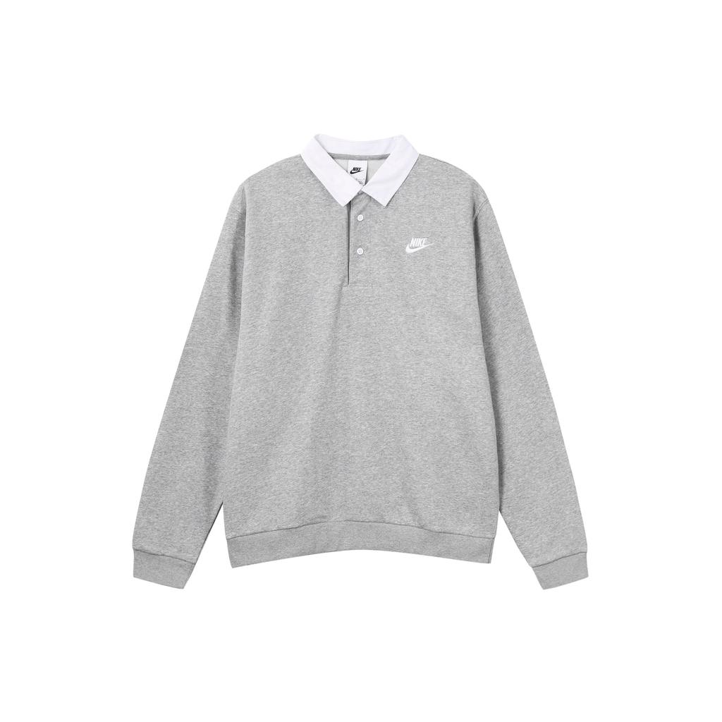 Nike Club Fleece Color-Block Collar Logo Long Sleeve Polo Shirt Men Tops Dark-Grey DX0538-063
