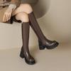 Krazing Pot Microfiber Autumn Winter Shoes Patch Work Platform Boots Round Toe Keep Warm Thick Bottom Thigh High Boots
