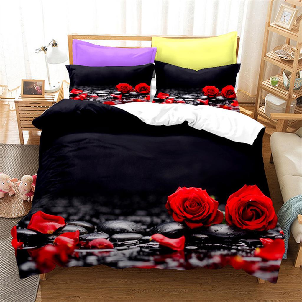 Red Rose Romantic Valentine's Day Floral Duvet Cover for Women Girls Valentine's Day Gift Flowers Print Quilt Cover Room Decor