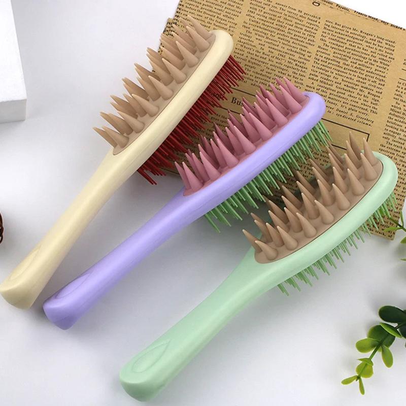 2-In-1 Double-Sided Shampoo And Brush Long Handle Shampoo Brush Silicone Scalp Massage Comb Hair Washing Brush Head Massager