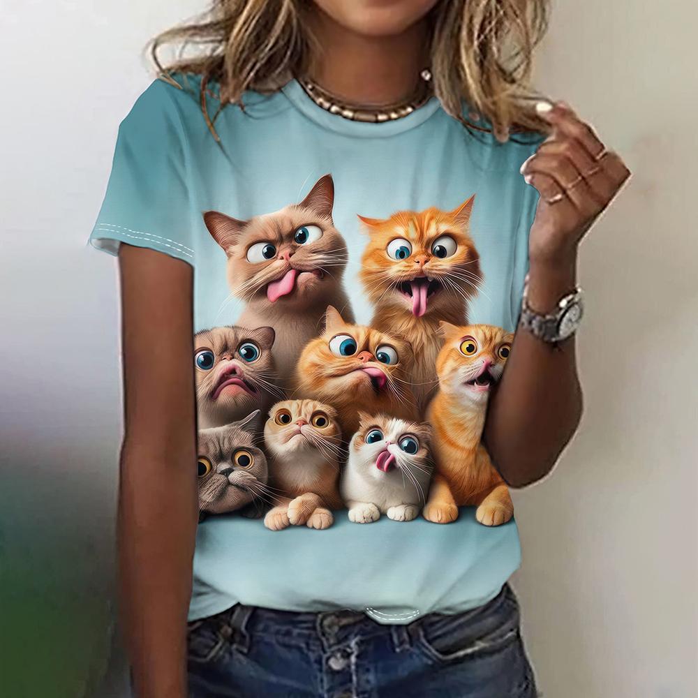 Funny Animal Graphic Women's T Shirts Causal Short Sleeve Top Women Kawaii Fashion Oversized Female Clothing Ladies Summer Tees