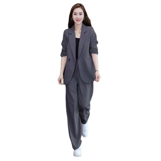 2 Pcs/Set Lady Formal Coat Pants Set Long Sleeves Double Buttons Cardigan