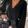 Women's Solid Colour V-Neck Lantern Sleeve Women's Blouse Top