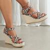 Fashion 2024 New Summer Women's Sandals Fashionable One-line Buckle Wedge Sandals Leopard Print Color Open Toe Women's High Heels