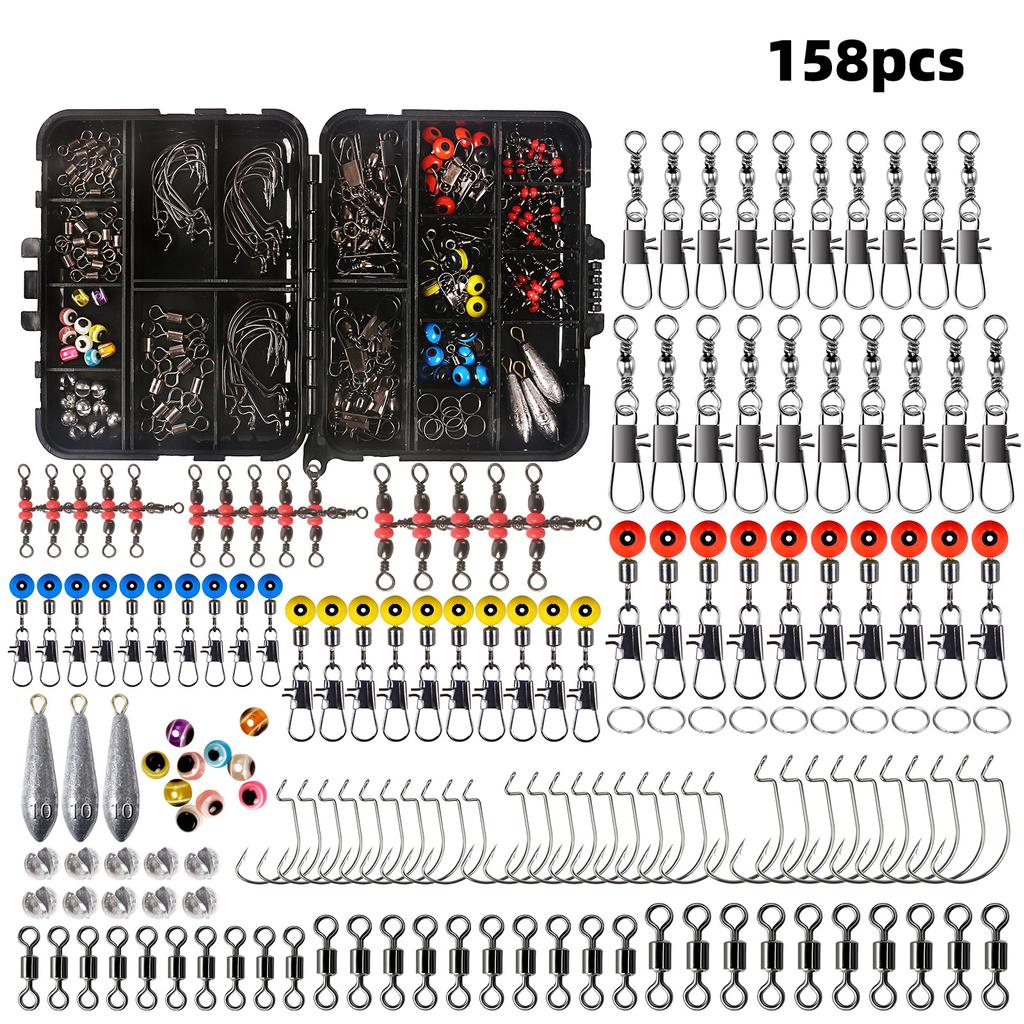 158Pcs Fishing Swivels Kit High Strength Fishing Tackle Box with Barrel Swivels Ball Bearing Swivels for Bass Trout