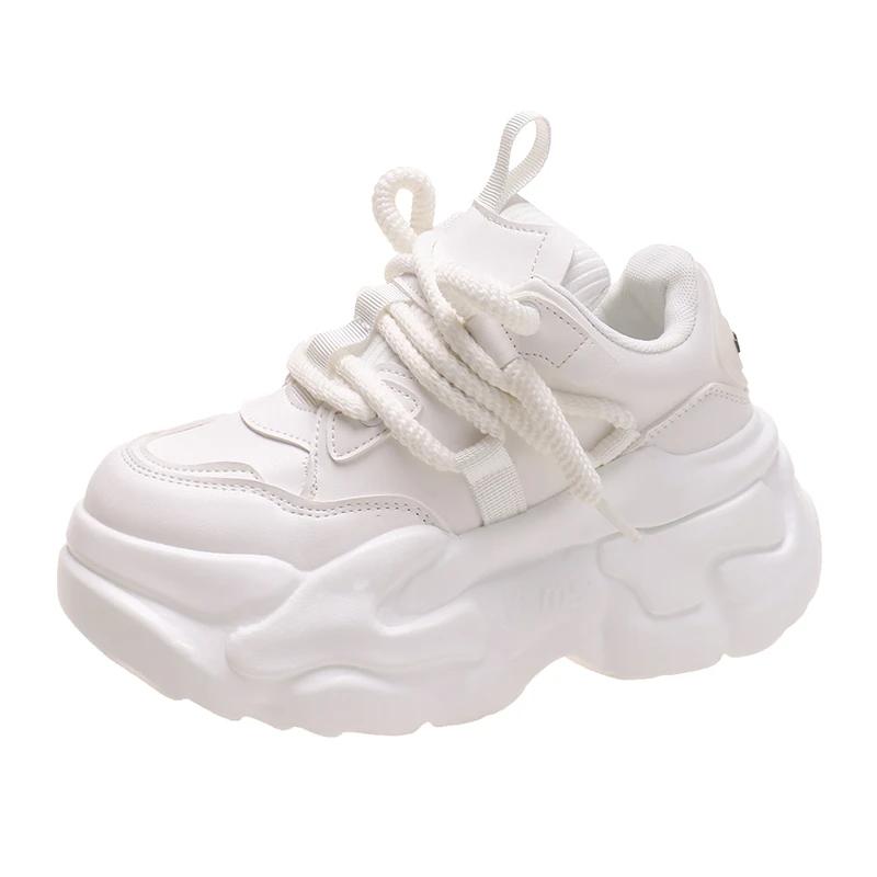 New Fashion High Platform Sneakers Women Spring Autumn Lace Up Comfort Ventilate Wedges Height Increasing Shoes Footwear