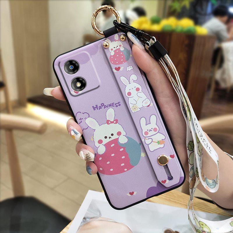 Ring Cartoon Phone Case For MOTO E13 Dirt-resistant Kickstand Waterproof Shockproof Wristband Cute Anti-knock Anti-dust