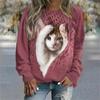 2023 Autumn New Women Round Neck Long Sleeve Fashion Casual Home High Quality Fabric Cute Cat Print Long Sleeve