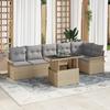 VidaXL 7-Piece Garden Sofa Set with Beige Cushions Poly Rattan 3348296