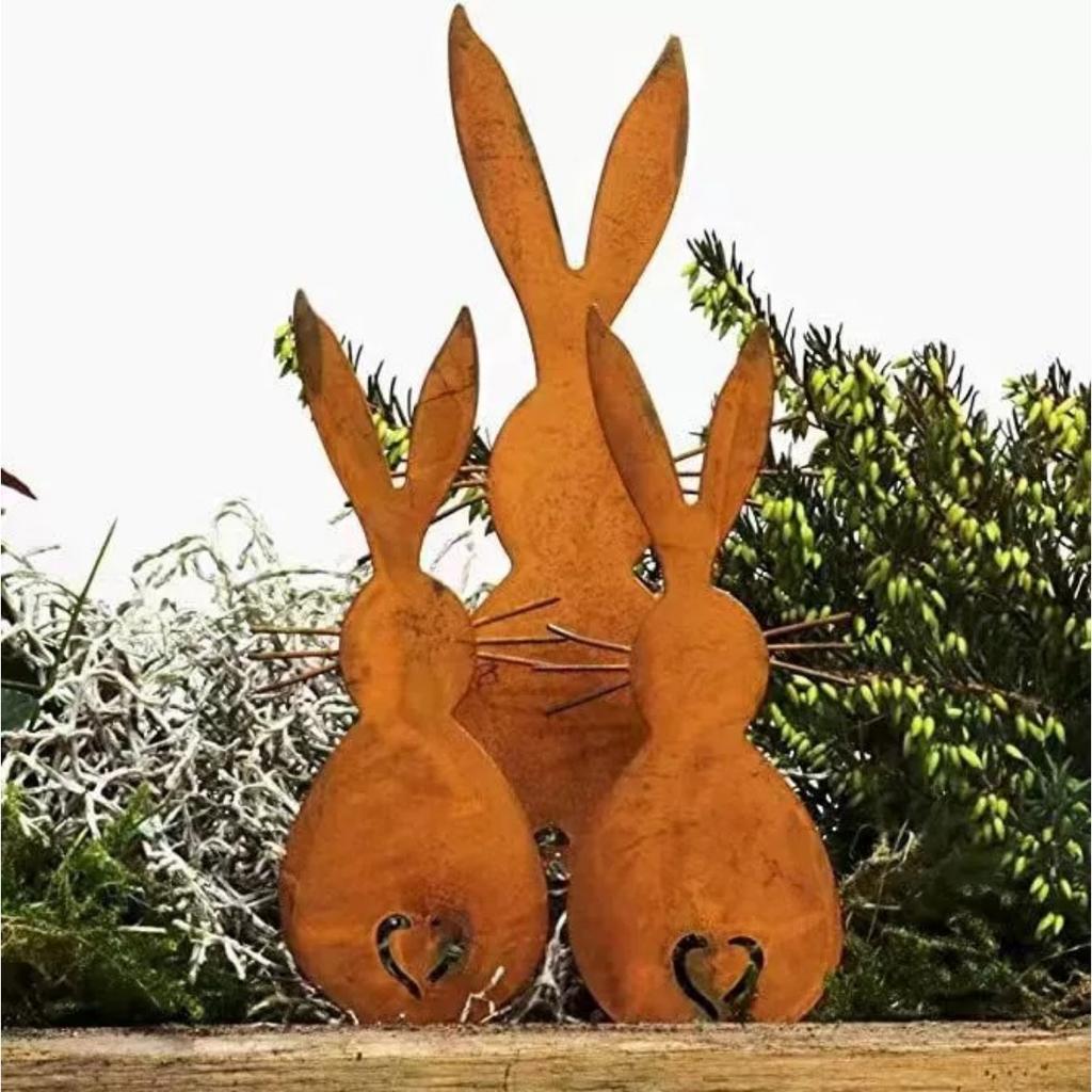 3pcs Easter Rustic Iron Rabbit Garden Stake Decorative Metal Animal Stake for Yard