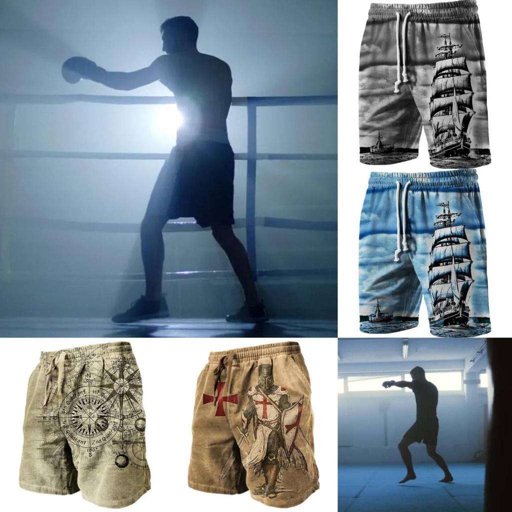 Boxing Shorts Pants 3D Print Fighting Training Retro VINTAGE Pirate Compass Map Ship Boat Knight Unisex Men Women Quick Dry Fitness Gym Sport Workout
