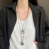Black Leather Rope Long Necklace Geometric Sweater Chain Vintage Water Drop Pendant Necklace  Women