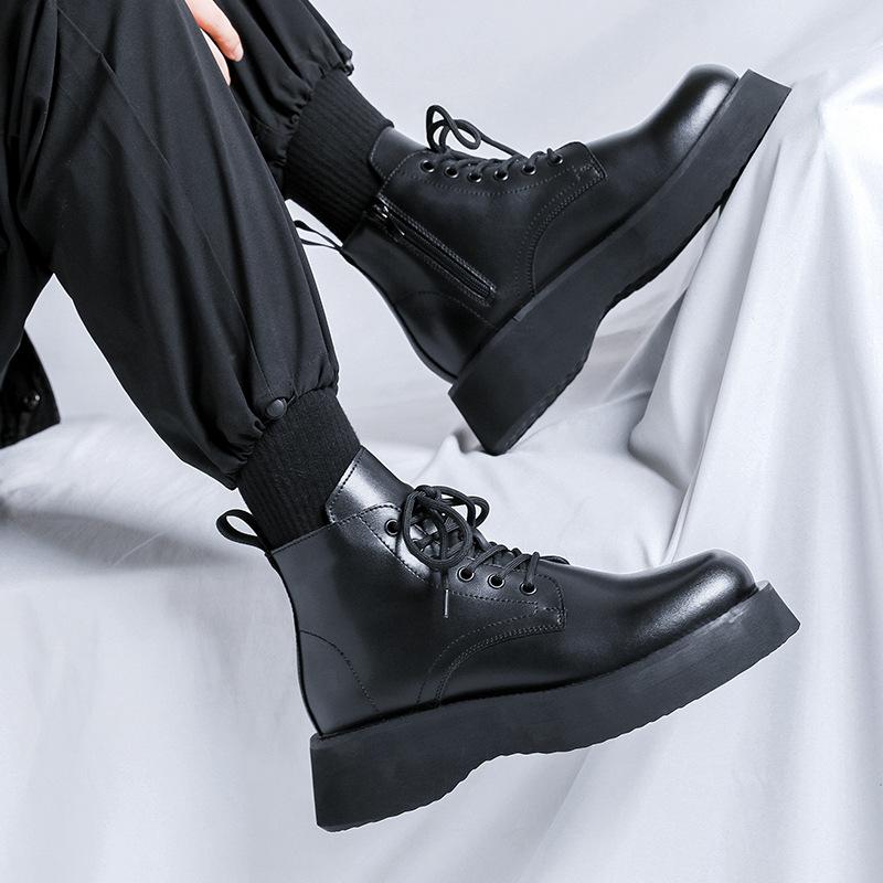 Men's Fashion Party Nightclub Platform Boots Black Stylish Autumn Winter Shoes Cowboy Natural Leather Boot Handsome Ankle Botas