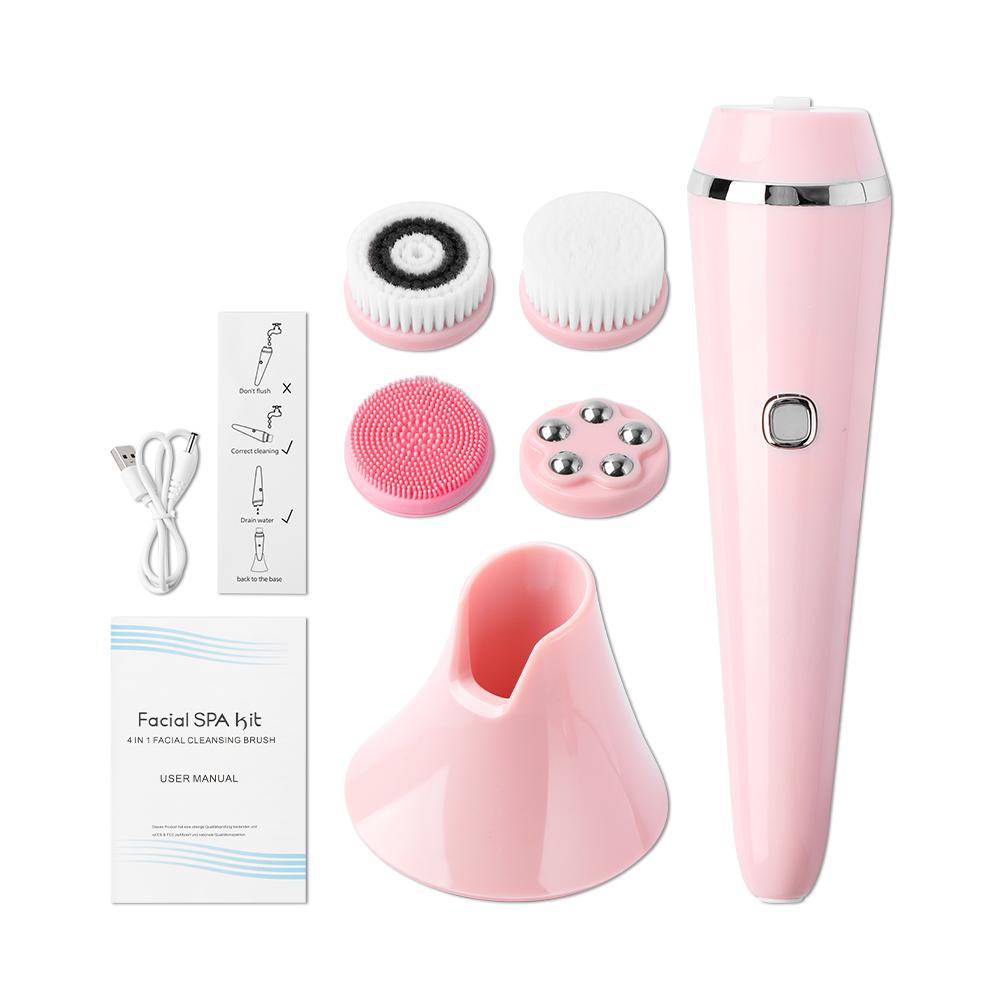 4 In 1 Electric Face Cleansing Brush for Facial Skin Care Wash Sonic Vibration Massage Tool Acne Pore Blackhead Silicone Cleaner
