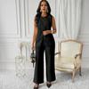 1 Set Women Tank Top Pants Suit Dressy Casual Summer Solid Color Sleeveless Shirt with Belt Wide Leg Trousers Two Piece Outfits Lounge Set