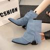 Autumn New Foreign Trade Pointed Thick Heel Cowboy Short Boots Women's Cross-border Foot Set Thin Middle Heel Medium Boots