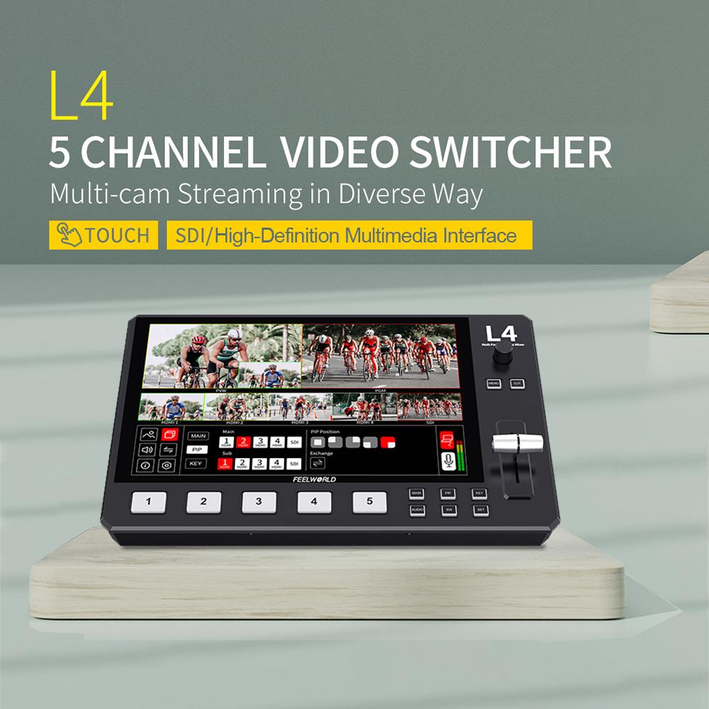 FEELWORLD L4 Multi-Format Video Mixer Switcher with 10.1 Inch Touchscreen Built-in Cooler 4 X HDMI