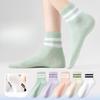 Women's Solid-color Cotton Socks, Mid-calf Socks, Breathable, Antibacterial, Deodorizing Striped, Versatile Sports Women's Socks