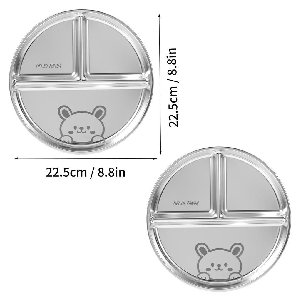 Round Dinner Plate With Compartments 304 Stainless Steel Dinner Dish Fruit Salad Food Plates Kitchen Tableware