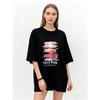 Oversized T Shirt Black Mountain Landscape Print Have Fun Text Graphic Summer Casual Wear