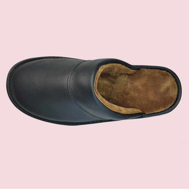 Fleece Warm Winter Cow Split Leather Unisex Handmade Slippers Slip On Soft Comfortable Bedroom Indoor Flats Men Women Padded Warm Slippers Shoes