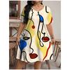 Fashion Women Dress Painted Art Face Streetwear Pattern 3D Print Summer Dress Casual Short Sleeve Loose Dresses Plus Size 6XL