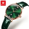 OLEVS Valentine's Day Gift 2023 New Fashion Quartz Small Green Watch Simple Belt Women's Watch