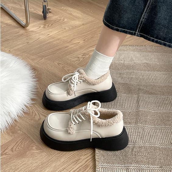 Versatile Thick-soled Velvet Small Leather Shoes for Women's British Style 2025 Autumn and Winter New Models Versatile Mary Jane Single Shoes for Wome