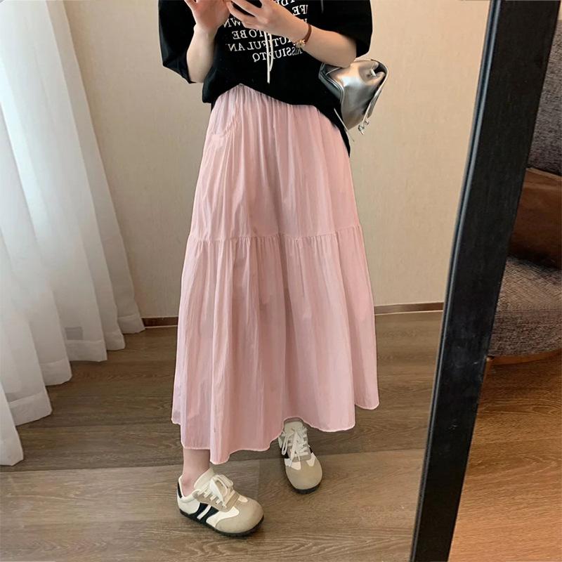 Korean Style White Skirt for Women Mid-length Spring and Summer New High-waist Long Skirt Design A-line Cake Skirt