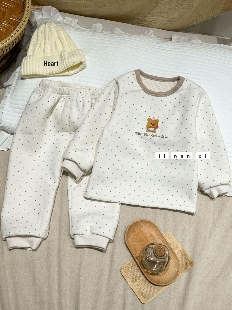 Kids' Cartoon Velvet Silk Wool Home Wear Set - Top and Pants