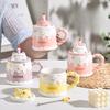 Birthday Gift Mug Creative Animal Shape Cup Lid Candle Cake Cup with Mixing Spoon Couple Ceramic Cup