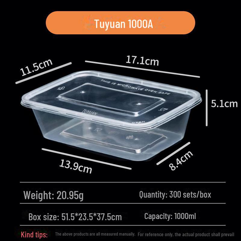Tuyuan Rectangular Disposable Plastic Lunch Box with Lid - Microwave Safe, Transparent, Thickened for Takeaway.