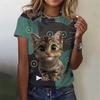 Women's Funny Animal Cat Printed T Shirt Short Sleeve Tees Tops 3D Prints O-Neck Shirt Summer Casual Women's Clothing Apparel
