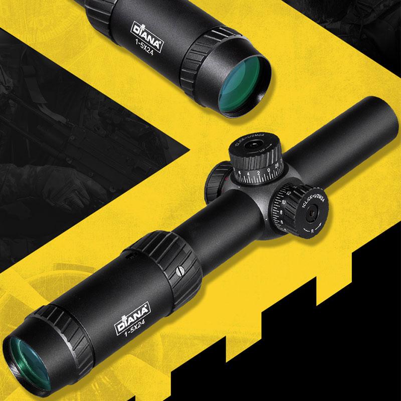 Diana 1-5X24 AOE Hunting Tactical Optical Sight, with Red and Green Glowing Cross Turret Locking Sight for Hunting