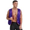 Mens Arabian Prince Costume Stain Vest Shiny Gold Trim Open Front Curved Waistcoat