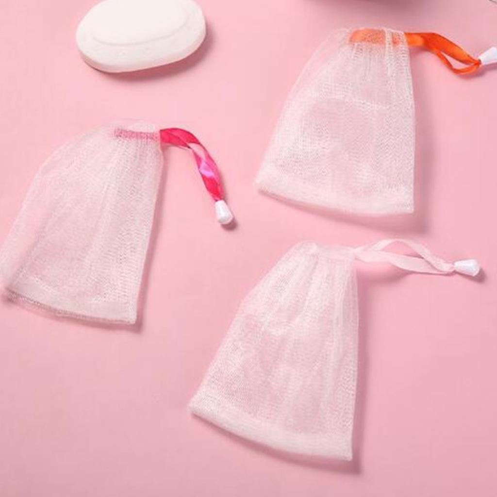 Gentle Facial Cleansing Net For Soap Bars Creates Rich Lather Quickly Soft PE Mesh With Hanging Rope For Bathroom Storage