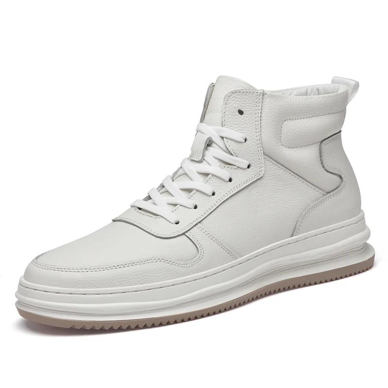 Luxury Men Sneakers Comfy Men Lace-up Solid Ankle Boots Man High Top Shoes Genuine Leather Casual Boots Minimalist Shoes for Men