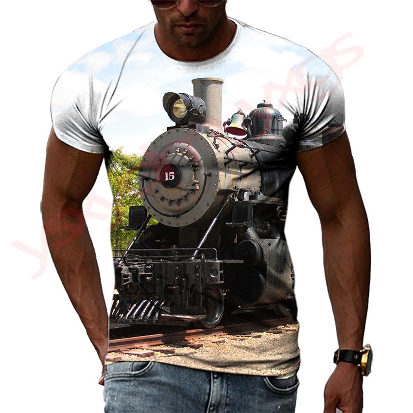 Retro Steam Locomotive The Starting Point Of The Industrial Revolution Hip Hop Men T-shirts 3D Print Round Neck Tee Short Sleeve