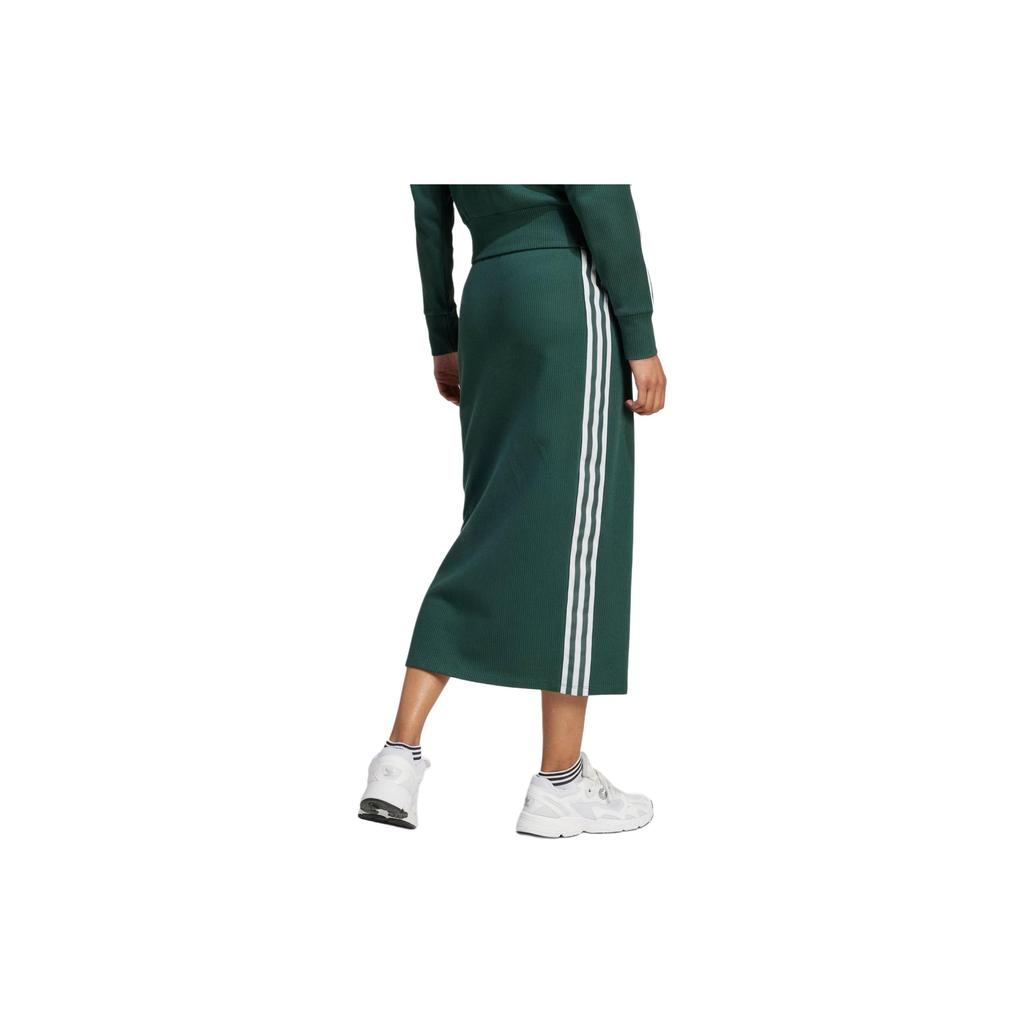 Adidas Originals Striped Logo Embroidered Ribbed Casual Long Skirt Women Skirts Green IW3167