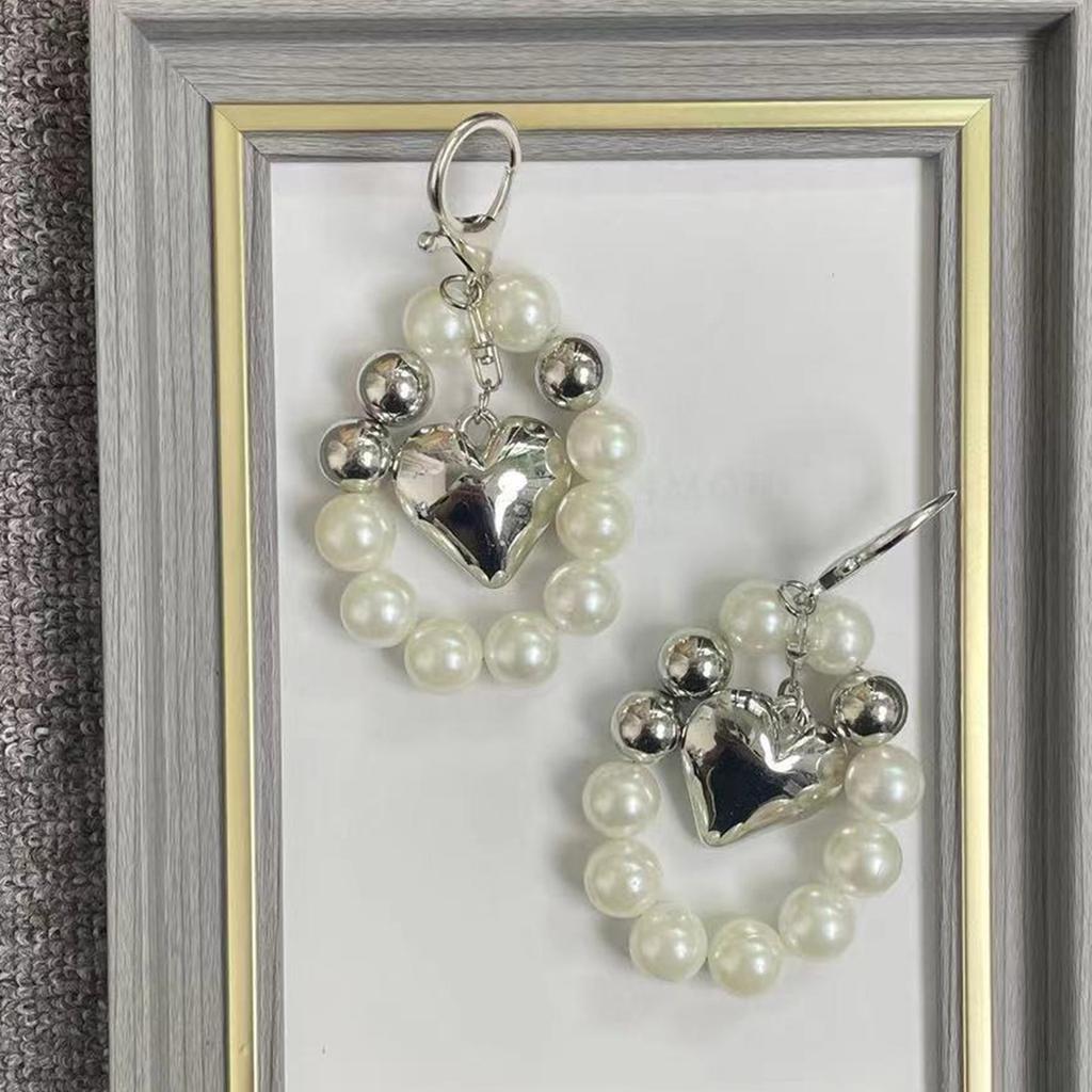 Sweet Heart Bowknot Beaded Keychain Pendant Lovely Hangings Decorations Keyring Charm for Purse Bag Backpack Handbag