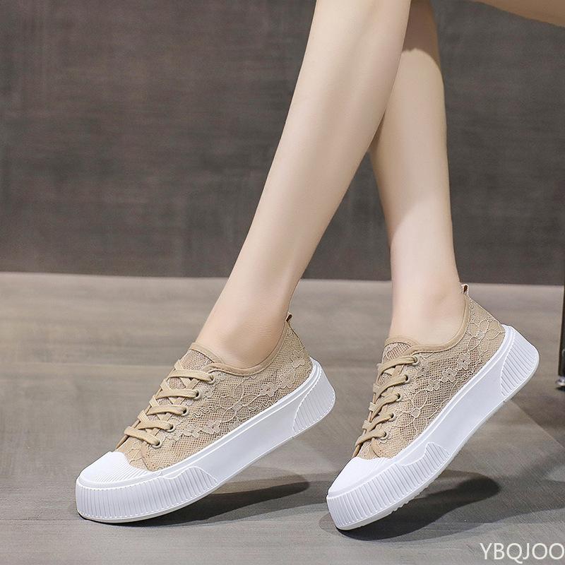 Fashion 2024 Lace Hollow Out Breathable Shoes Autumn Winter Canvas Sneakers For Women Lace-Up Flats Vulcanize Shoes Zapatillas Mujer