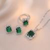 Emerald Necklace Women'S Retro Versatile Temperament Zircon Earrings Ring Necklace Set