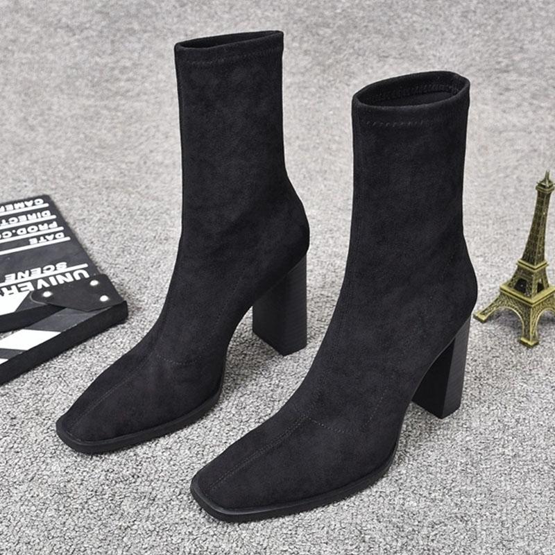 Square Toe Women Ankle Boots Super High Heels Shoes 2025 Trend Designer Leather Snow Chelsea Boots Winter New Pumps Mujer Botas